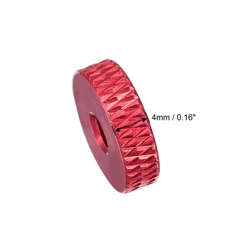  [AUSTRALIA] - uxcell Flat Knurled Nut - M4 x 14mm x 4mm Thumb Nuts Lock Adjusting Nuts Aluminum Alloy Red 5Pcs