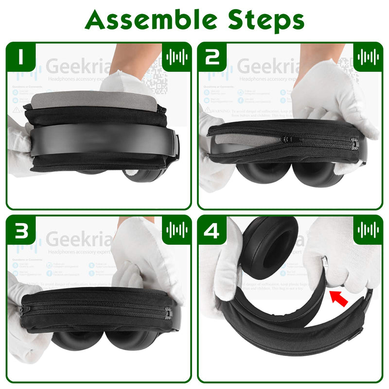  [AUSTRALIA] - Geekria Hook and Loop Headband Cover + Headband Pad Set/Headband Protector with Zipper/DIY Installation No Tool Needed, Compatible with Bose Beats JBL ATH Hyperx Skullcandy Headphones (Black) Faux Leather