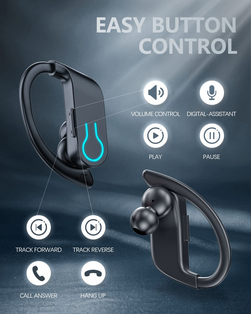 [AUSTRALIA] - Bluetooth Headphones Wireless Earbuds Sports Over-Ear Bluetooth 5.3 Ear Buds with Earhooks 120H Playtime Wireless Headphones for Workout Waterproof Audifonos Bluetooth inalambricos LED Power Display Blue
