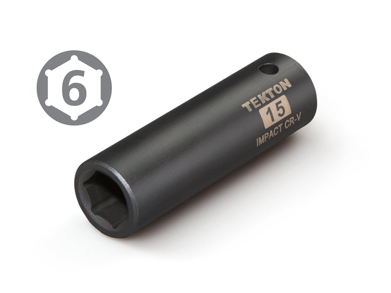  [AUSTRALIA] - TEKTON 47806 1/2-Inch Drive by 15 mm Deep Impact Socket, Cr-V, 6-Point