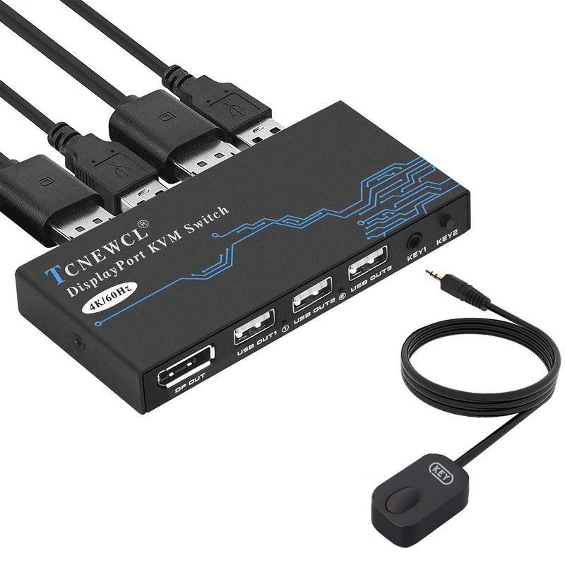  [AUSTRALIA] - DisplayPort KVM Switch 2 Port 4K@60Hz, DP USB KVM Switcher for 2 Computers Sharing One DP Monitor and 3 USB Devices, with 2 DP Cables and 2 USB Cables