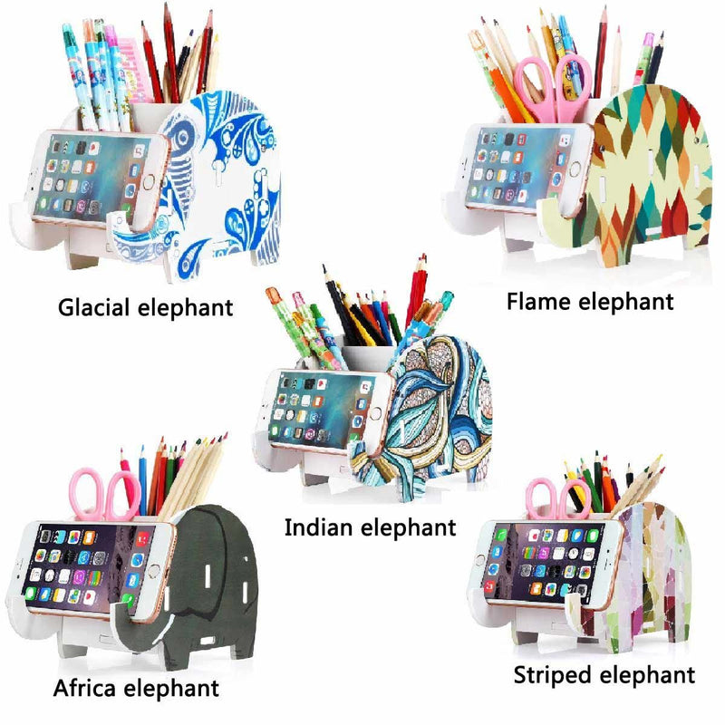 COOLBROS Elephant Pencil Holder With Phone Holder Desk Organizer Desktop Pen Pencil Mobile Phone Bracket Stand Storage Pot Holder Container Stationery Box Organizer (Indian elephan) Indian elephan - LeoForward Australia