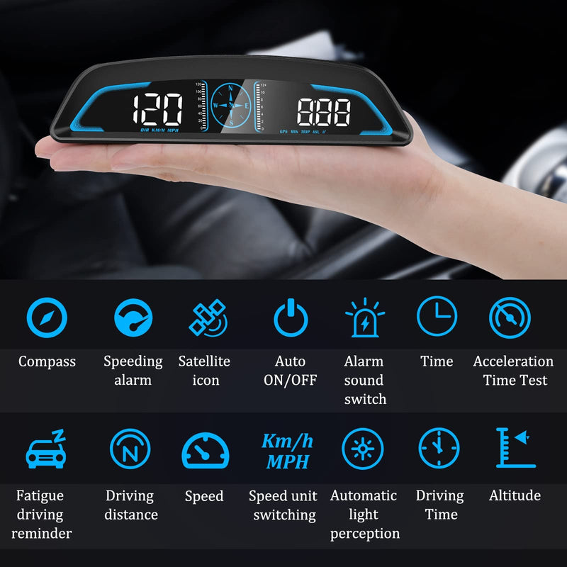  [AUSTRALIA] - Number-one Digital GPS Speedometer Auto Car HUD Head Up Display with Speed KMH & MPH, OverSpeed Alarm, Fatigue Driving Warning, Navigation Compass, 5.5" LCD Screen, USB Plug & Play, for All Vehicle