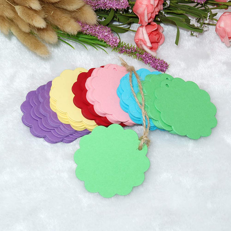  [AUSTRALIA] - 120PCS 2.4’’ / 6 cm Colorful Craft Scalloped Paper Label Tags with 66 Feet Jute Twines String for Wedding Birthday Party Decoration Gifts, Organizing, Arts & Crafts