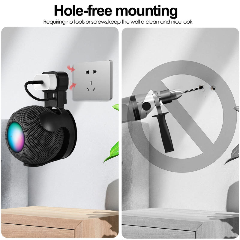  [AUSTRALIA] - V-MORO HomePod Mini Wall Mount Holder, Outlet Mount Stand Hidden Cable Management for Apple HomePod Mini Smart Speaker Shelf Without Messy Wires Excellent Space Saving Punch-Free 2-Pack Black