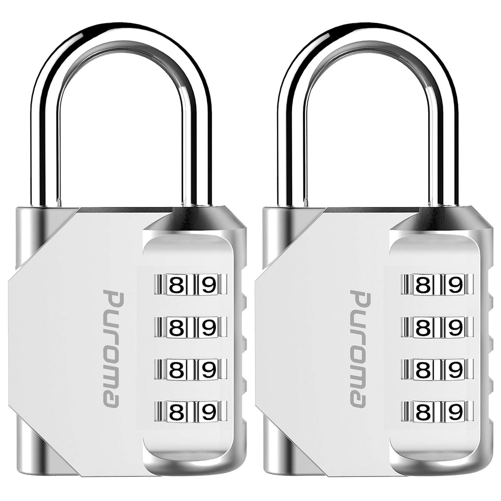  [AUSTRALIA] - Puroma 2 Pack Combination Lock 4 Digit Outdoor Waterproof Padlock for School Gym Locker, Sports Locker, Fence, Toolbox, Gate, Case, Hasp Storage (Silver) Silver
