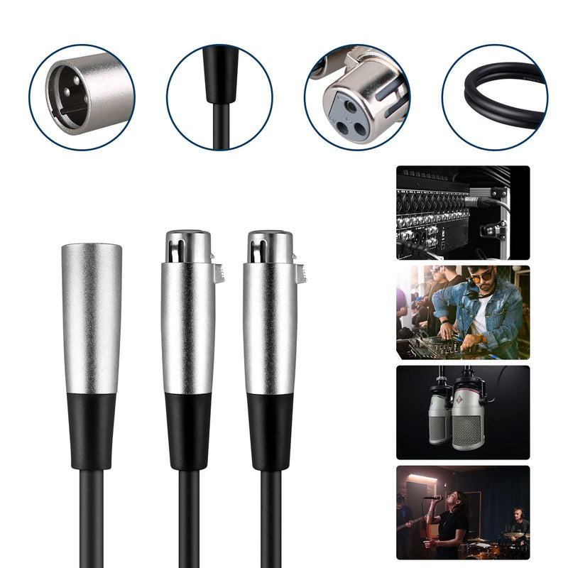  [AUSTRALIA] - HOSONGIN XLR Splitter Cable 2 Pack, 3Pin XLR Male to 2 XLR Female Y Cable Balanced Microphone Splitter Cord Audio Adaptor, Length 12 inch XLR1M-XLR2F