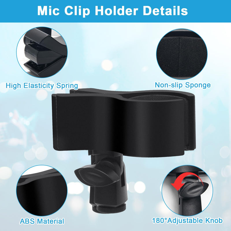  [AUSTRALIA] - Adjustable Microphone Holder Clip, 1 Pcs Plastic Spring Mic Clip, Microphone Stand Outer Diameter Between 32mm to 60mm with 1pcs 5/8" to 3/8" Screw Adapter, Black (Black-1PCS)