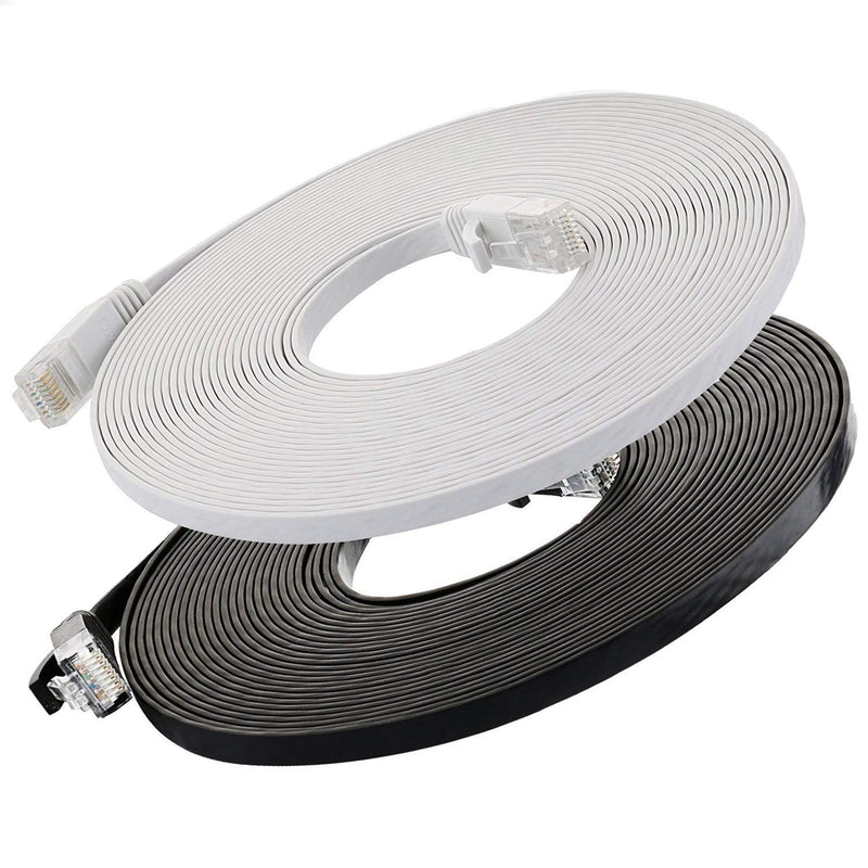  [AUSTRALIA] - Cat6 Ethernet Cable Flat 25ft (Black and White) (at a Cat5e Price but Higher Bandwidth) Internet Network Cable - Cat 6 Ethernet Patch Cable Short - Computer Cable with Snagless RJ45 Connectors