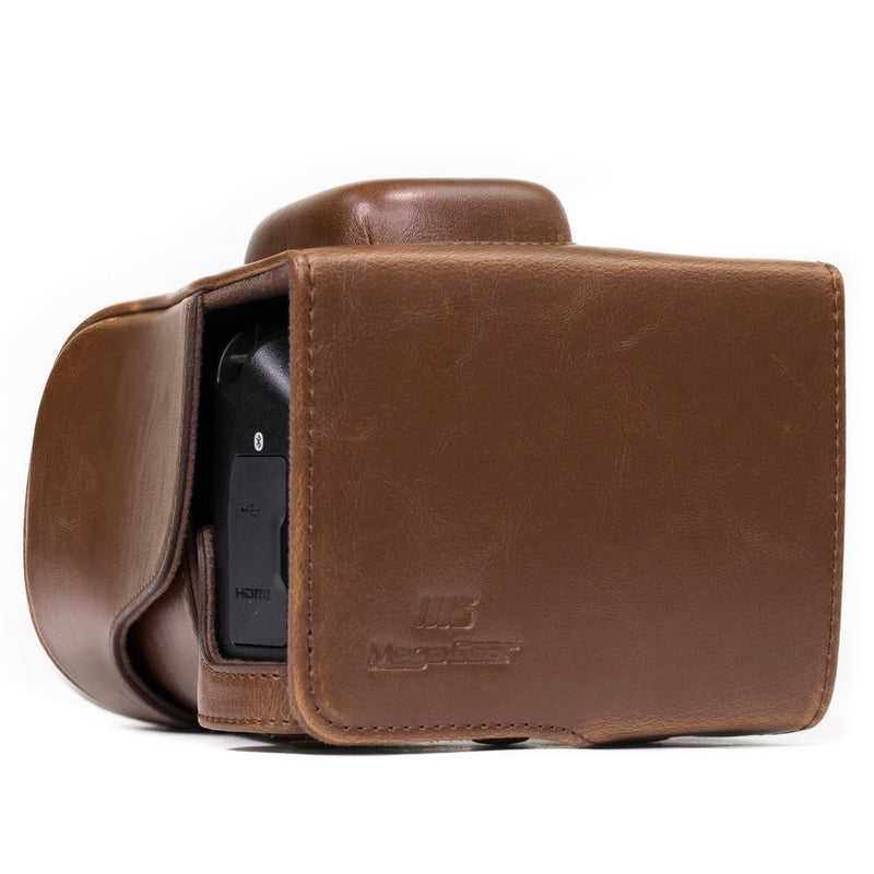  [AUSTRALIA] - MegaGear Ever Ready Leather Camera Case Compatible with Nikon D3400 Dark Brown