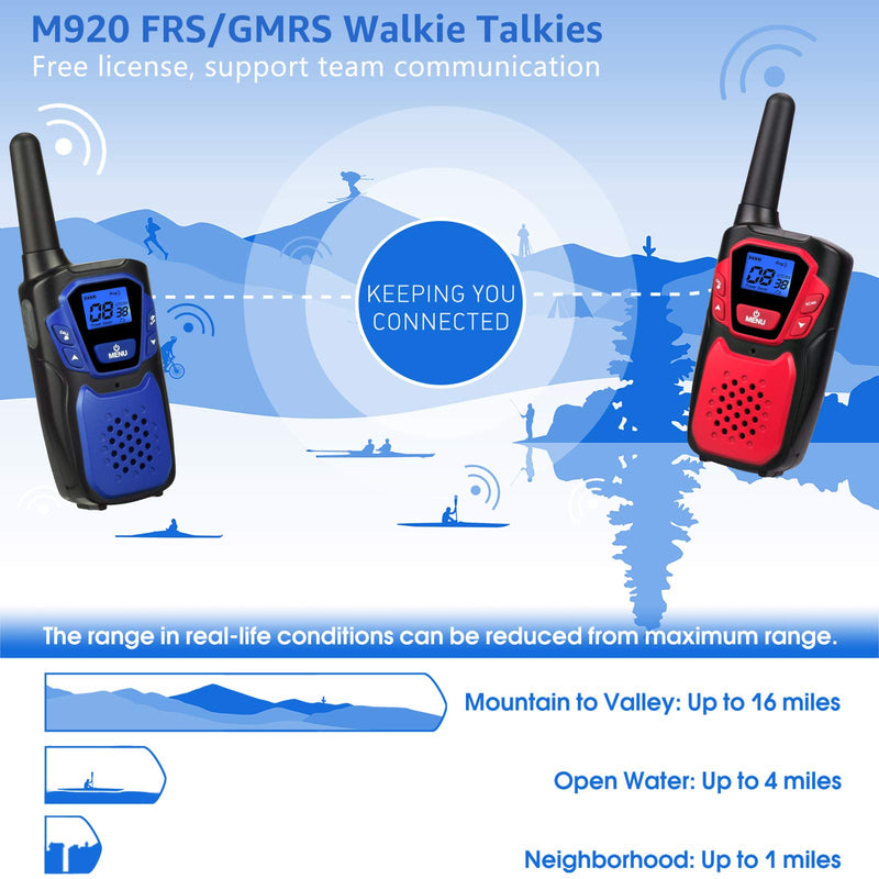  [AUSTRALIA] - Walkie Talkies for Adult,Rechargeable Long Range Walky Talky with Batteries and Charger,Portable Two Way Radio with NOAA Weather Alert for Hiking Camping and Skiing(Blue and Red 2 Pack) pack of two Blue & Red