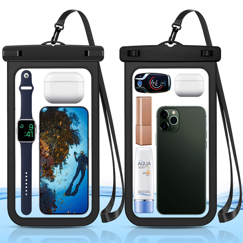  [AUSTRALIA] - BZGG Large Waterproof Phone Case, Waterproof Cell Phone Pouch Universal 2 Pack, 10" Underwater Clear Cellphone Holder Dry Bag Compatible for iPhone 14 Pro Max/13/12/11/SE/8/7,Galaxy S23 Ultra/S22/S21 Black Black