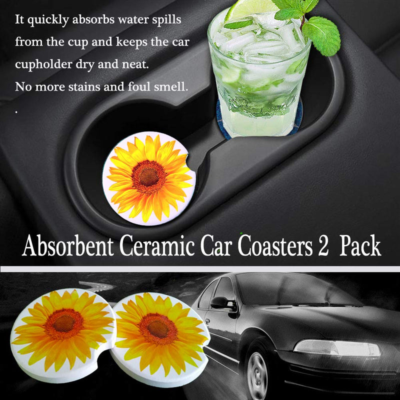 Car Coasters 2 Pack, 2.56" Absorbent Ceramic Coasters for Car, Auto Coasters for Cup Holder, Keep Cup Holders Clean and Dry, Easy Removal Yellow - LeoForward Australia