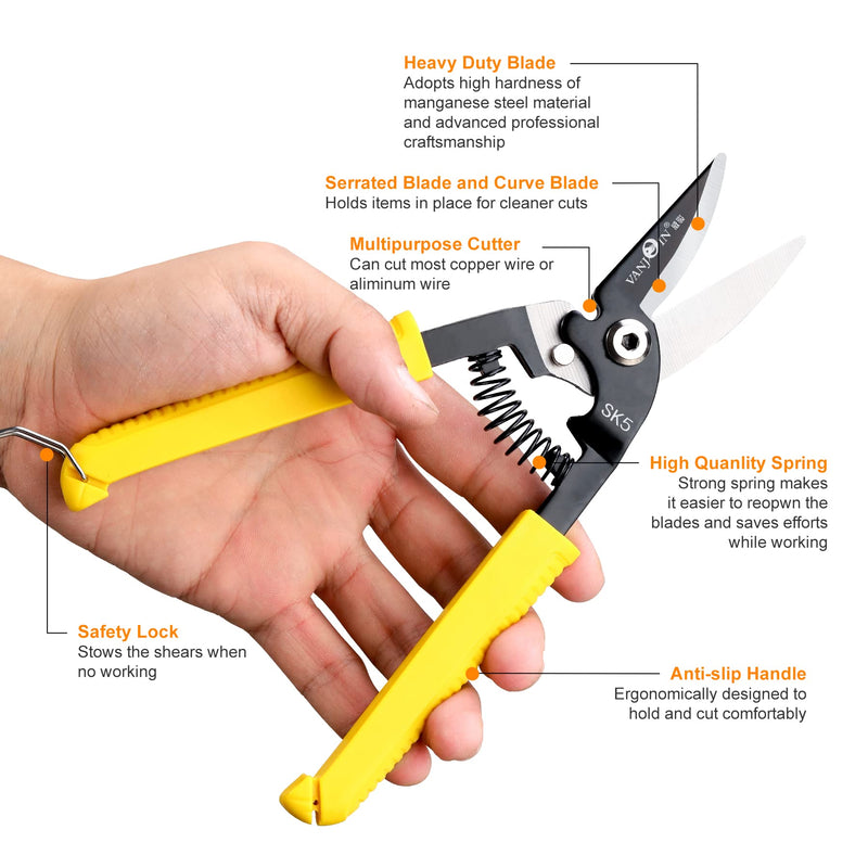  [AUSTRALIA] - Heavy Duty Scissors, VANJOIN Multi-purpose Shears with Safty Lock and Wire Cutting Function, Cutting Tool All Purpose for Carpet Cardboard Craft Tree Branches, Steel Shears for Industry Home School Curved Shears with High Leverage