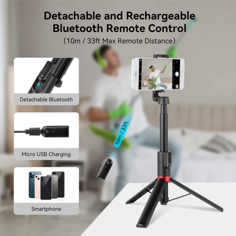  [AUSTRALIA] - SmallRig Selfie Stick Tripod with Bluetooth Remote 130 cm Extendable Travel Lightweight Tripod Stand for Selfie, Live Streaming, Video Conference, Makeup, TIK Tok, for All Phones - 3636B