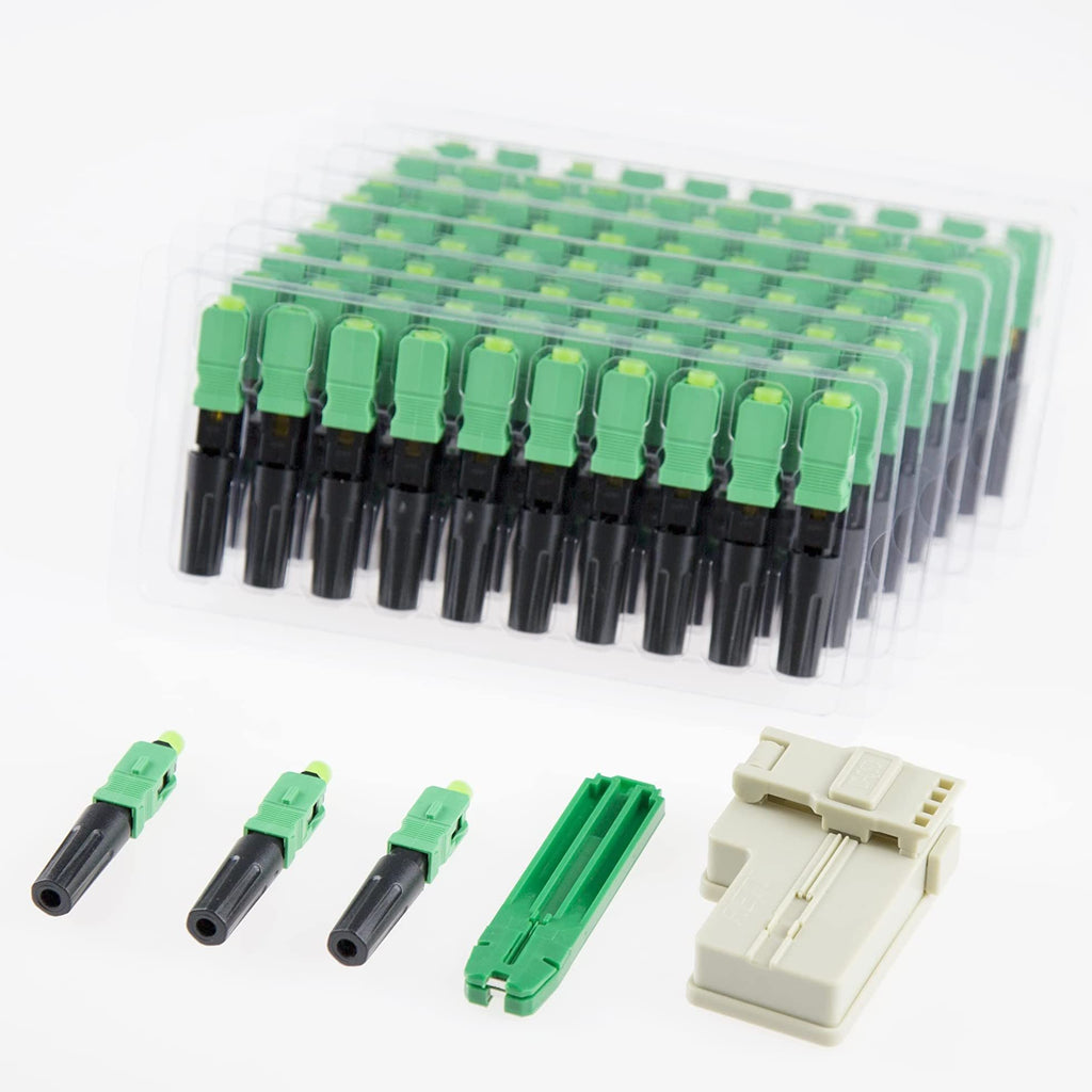  [AUSTRALIA] - 100pcs LEITE SC APC Fiber Optic Quick Connector with Matched Tools Fiber Reusable Connectors Single Mode SM 9/125 Mechanical Fast Connectors Adapter for FTTH CATV Network Instrument Standard Packaging