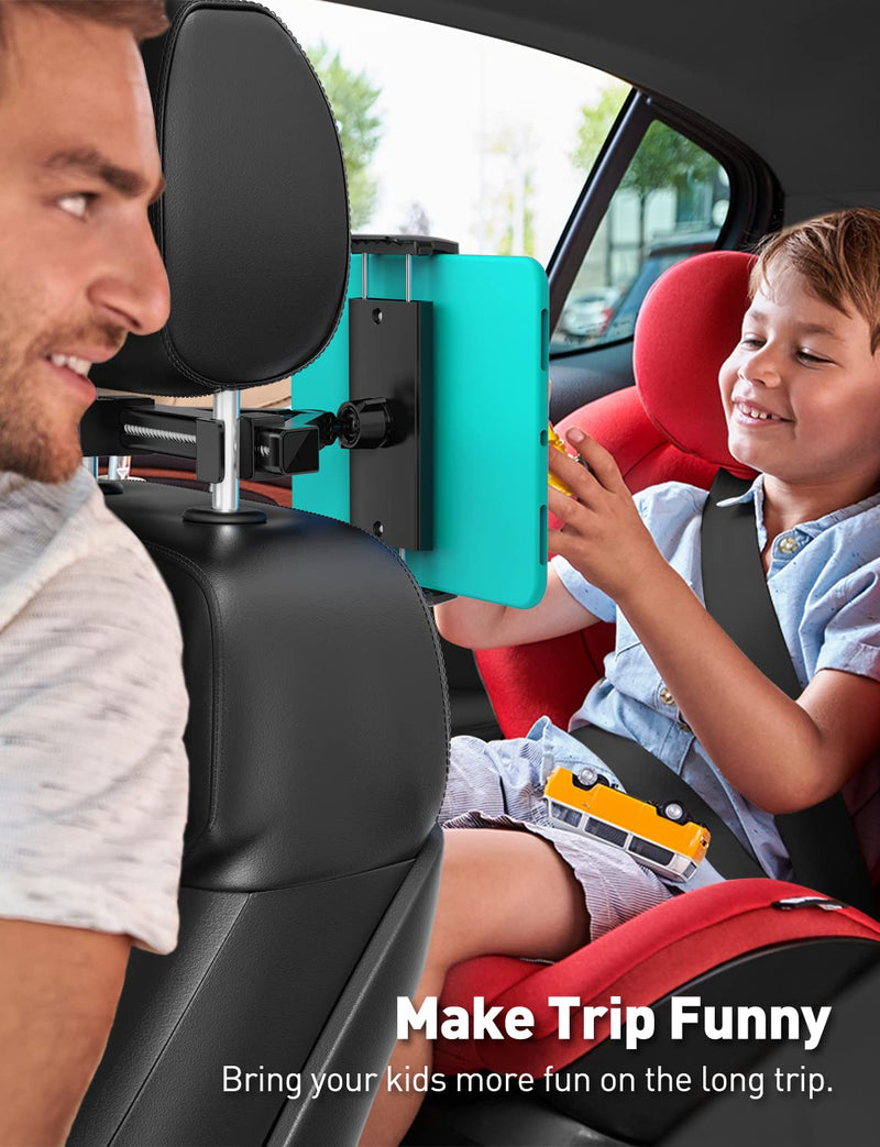  [AUSTRALIA] - Tryone Tablet Holder for Car - Headrest Mount Stand for Baby Kids in Back Seat as Trip Essentials Compatible with iPad iPhone Pro Max Mini/ Galaxy Tab/ Fire HD/ Switch or Other 4.7"-12.9" Devices
