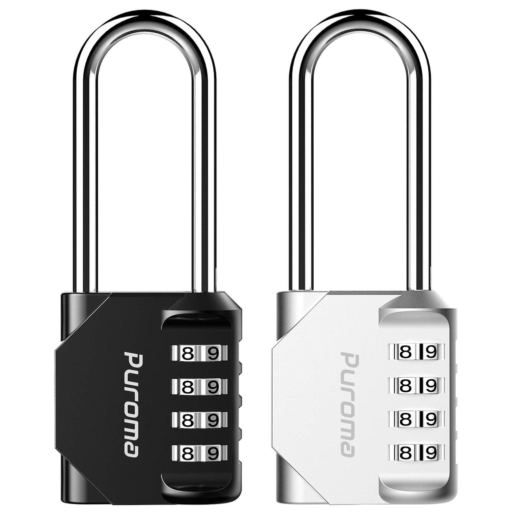  [AUSTRALIA] - Puroma 2 Pack 2.6 Inch Long Shackle Combination Lock 4 Digit Outdoor Waterproof Padlock for School Gym Locker, Sports Locker, Fence, Gate, Toolbox, Case, Hasp Storage (Black & Silver) Black & Silver