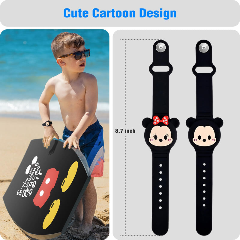  [AUSTRALIA] - 2 Pack AirTag Holder for Kids, Waterproof Airtag Bracelet for Kids with Cute Cartoon Design, Full Coverage Anti-Lost Silicone Airtag Wristband for Children, Healthy Material (Black) Black