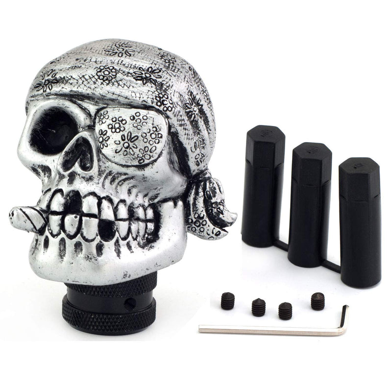  [AUSTRALIA] - Thruifo MT Skull Gear Knob Shifter, One-Eyed Pirate Style Car Stick Shift Head Fit Most Manual Automatic Vehicles, Silver