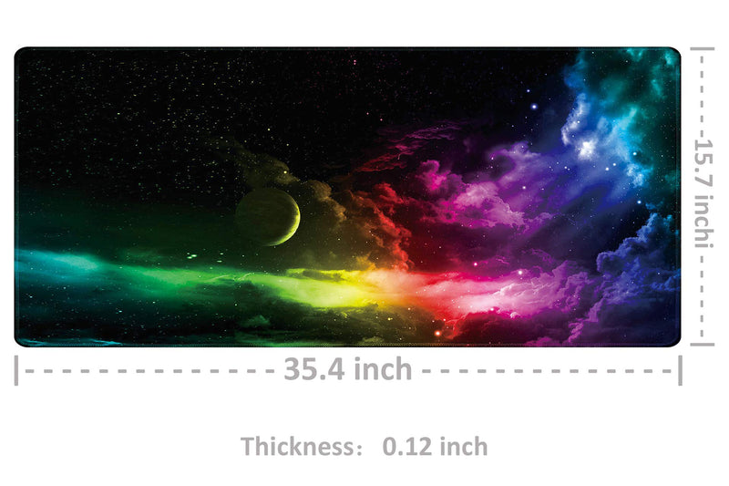 Benvo Extended Mouse Pad Large Gaming Mouse Pad- 35.4x15.7x0.12 inch Computer Keyboard Mouse Mat Non-Slip Mousepad Rubber Base and Stitched Edges for Game Players, Office, Study, Aurora Light Pattern Colorful-Aurora Light - LeoForward Australia