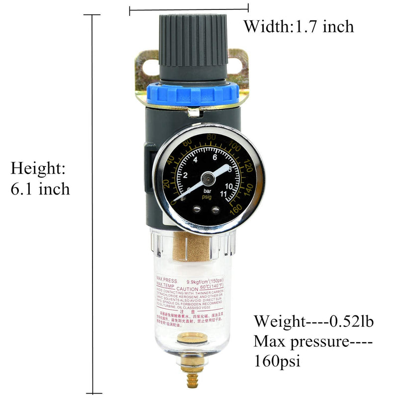  [AUSTRALIA] - 1/4"NPT Air Filter Pressure Regulator, Water-Trap Air Tool Compressor Filter with Gauge by ZHONG AN