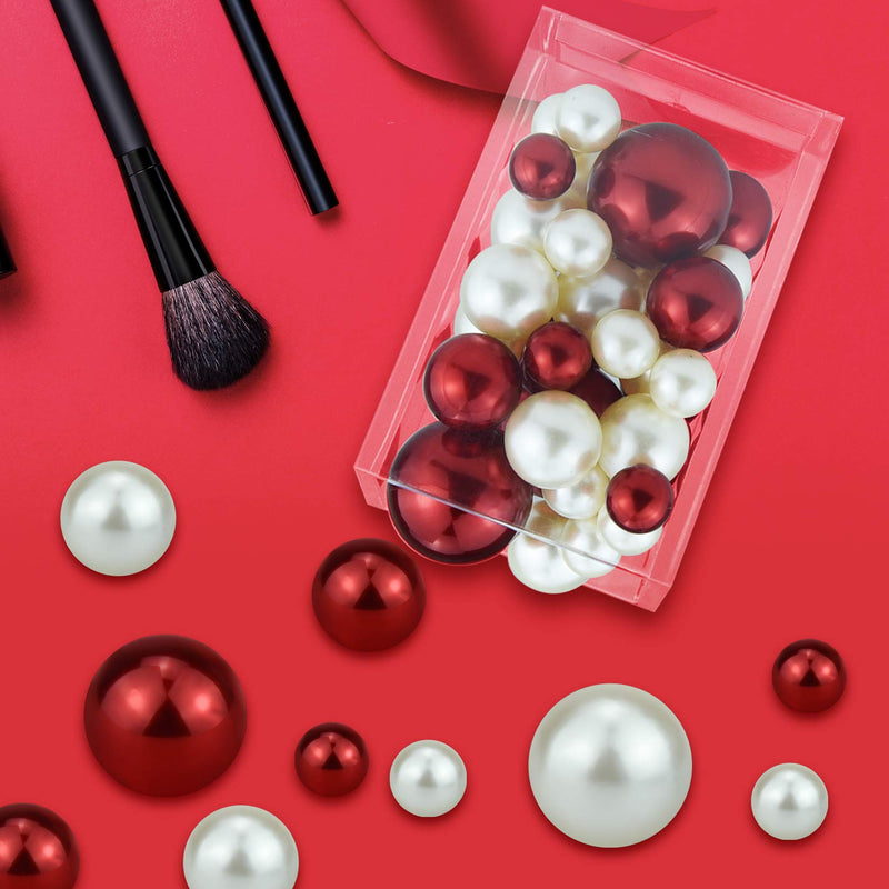  [AUSTRALIA] - yeabwps 120 Pieces Faux Pearl for Vase Filler Round Floating Pearl for Vase Makeup Brushes Holder Wedding, Christmas, Party Home Decor, Creamy White and Bright Red (14/20/ 30 mm)