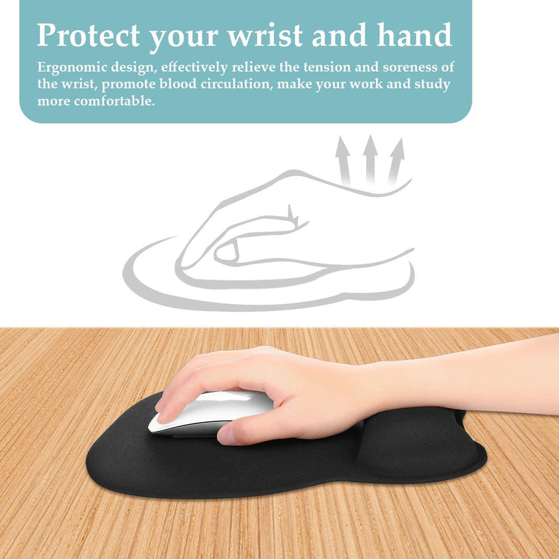  [AUSTRALIA] - EooCoo Ergonomic Mouse Pad with Wrist Support, Non-Slip Base Mouse Mat for Internet Cafe, Home & Office Memory Foam Black