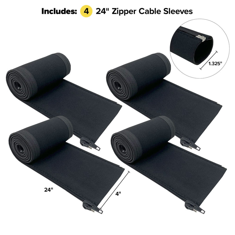  [AUSTRALIA] - Zipper Cable Sleeve by Wrap-It Storage - 24" x 4" (4-Pack) Black - Cord Organizer and Cable Protector for Desk, Computer, TV Cord Management to Hide and Cover Wire and Extension Cables 24in (4-Pack)
