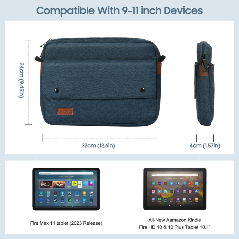  [AUSTRALIA] - TiMOVO 9-11 Inch Sleeve Case for Fire Max 11 tablet/All-New Amazon Kindle Fire HD 10 & 10 Plus Tablet 10.1", Protective Carrying Case Bag Fit Keyboard with Shoulder Strap for Kindle Fire Max 11,Indigo Indigo
