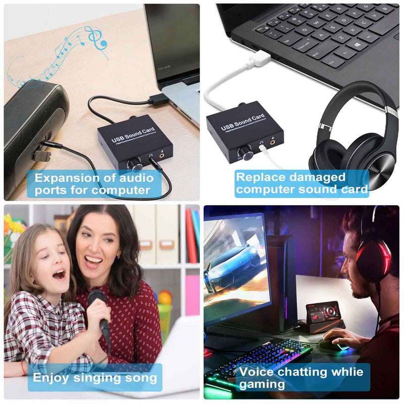  [AUSTRALIA] - External Sound Card, Tendak USB Audio Adapter with Volume Output and Bass Adjustment, Stereo Sound Card with 3.5mm Microphone Port for Windows/Linux/MAC/iOS/Android System, PS5, Laptops, Desktops