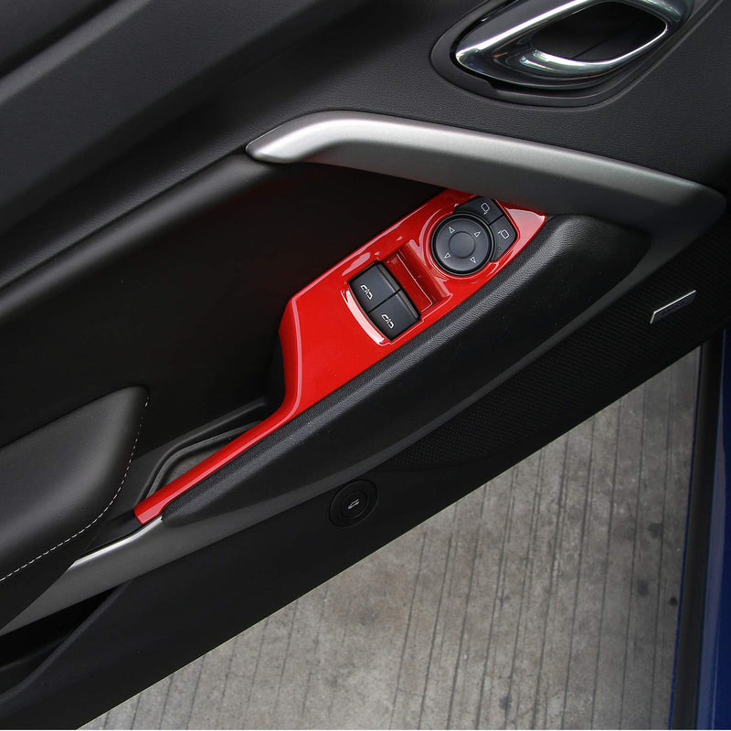  [AUSTRALIA] - CheroCar for Camaro Interior Decoration Accessories Window Switch Button Shift Panel Trim Cover Decor for Chevrolet Camaro 2017-2020, Red, 2PACK
