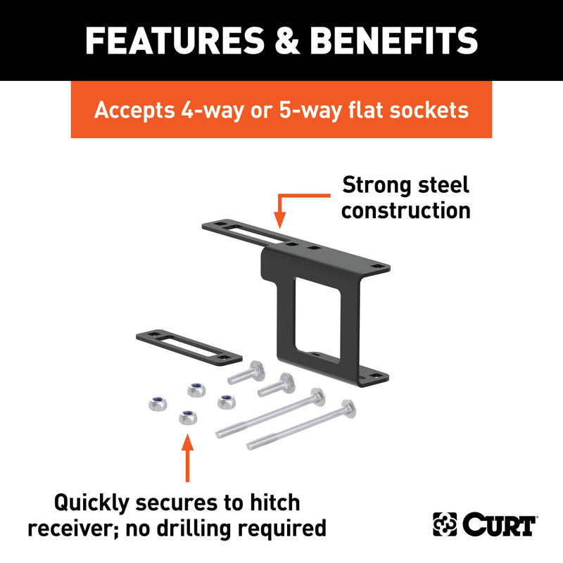  [AUSTRALIA] - CURT 58002 Easy-Mount Vehicle Trailer Wiring Connector Mounting Bracket for 1-1/4-Inch Receiver, 4 or 5-Way Flat