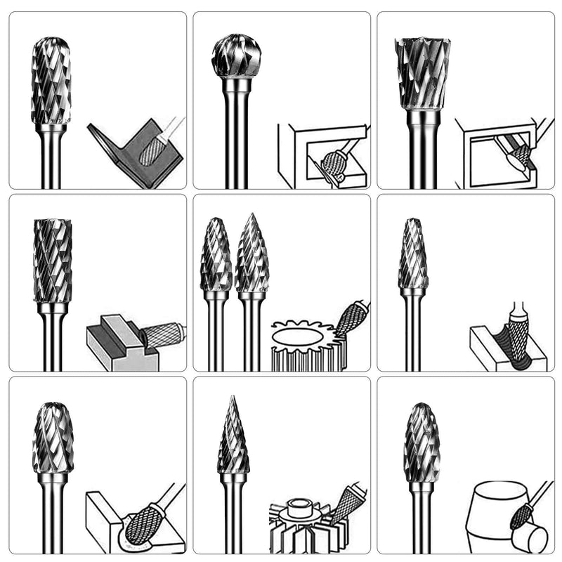  [AUSTRALIA] - Carbide Burr Set, Die Grinder Bits, 20 Pcs 1/8" Shank Double Cut Tungsten Carbide Rotary Burrs Set Compatible with Dremel for Metal Carving Wood Working Engraving Polishing 1/8" shank 20 PCS