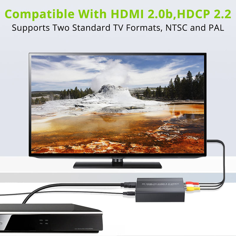  [AUSTRALIA] - HDMI to SVideo Converter LiNKFOR HDMI to AV Converter 4K 60Hz with Power Supply HDMI 2.0 to Composite CVBS R/L Stereo Audio S-Video Adapter HDMI to S-Video with RCA Cable and S-Video Cable PAL NTSC