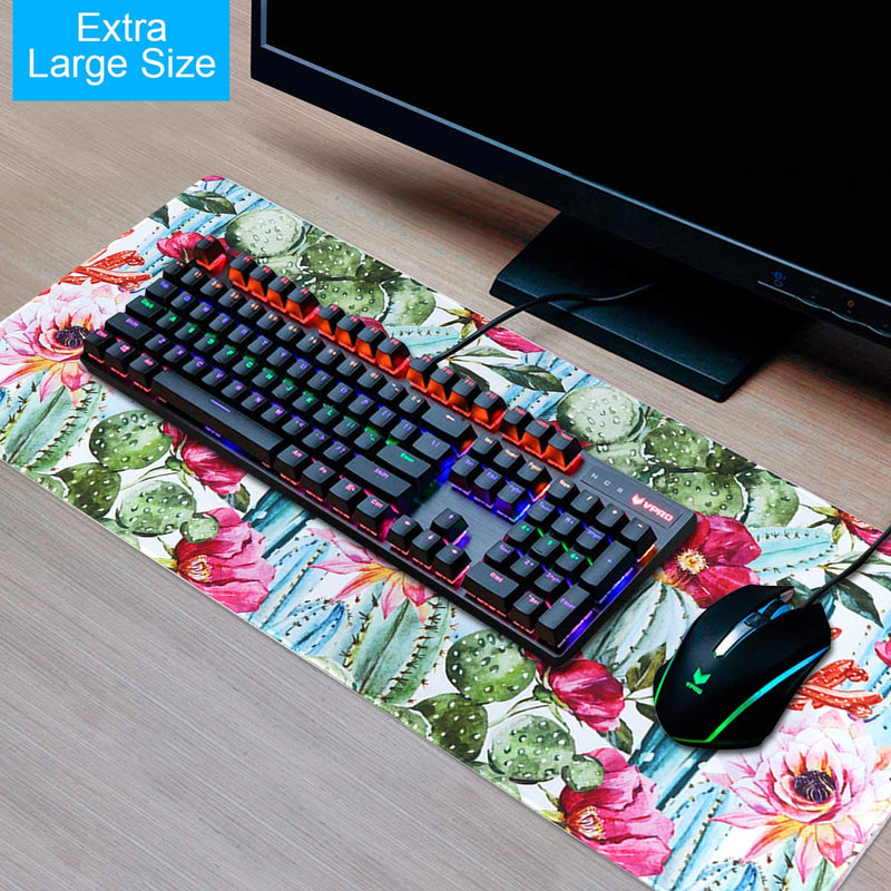 Anyshock Desk Mat, Extended Gaming Mouse Pad 35.4" x 15.7" XXL Keyboard Laptop Mousepad with Stitched Edges Non Slip Base, Water-Resistant Computer Desk Pad for Office and Home (Cactus) - LeoForward Australia