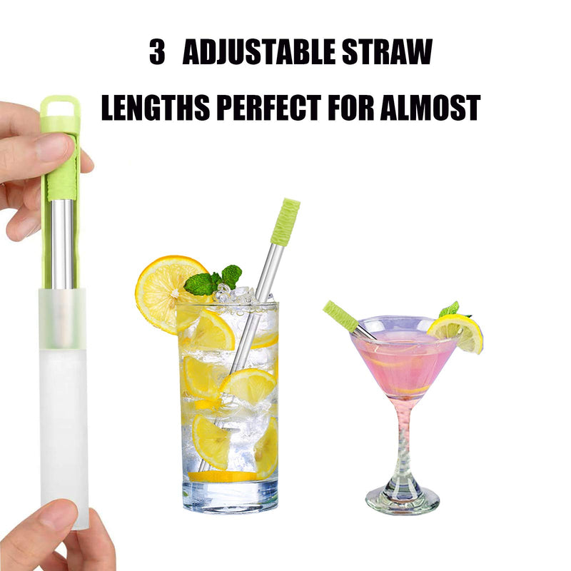  [AUSTRALIA] - LOIVFET Metal Straws 3 Pack Reusable Collapsible Stainless Steel Straw Portable Telescopic Straws Drinking Easy to Clean with Silicone Tips,Travel Case,Keychain,Cleaner Brush(Green & Blue & Purple)