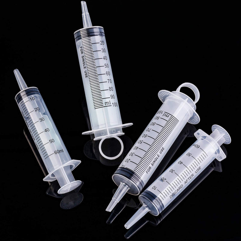  [AUSTRALIA] - Frienda 4 Pack Large Plastic Syringe for Scientific Labs and Dispensing Multiple Uses Measuring Syringe Tools (60 ml and 100 ml)