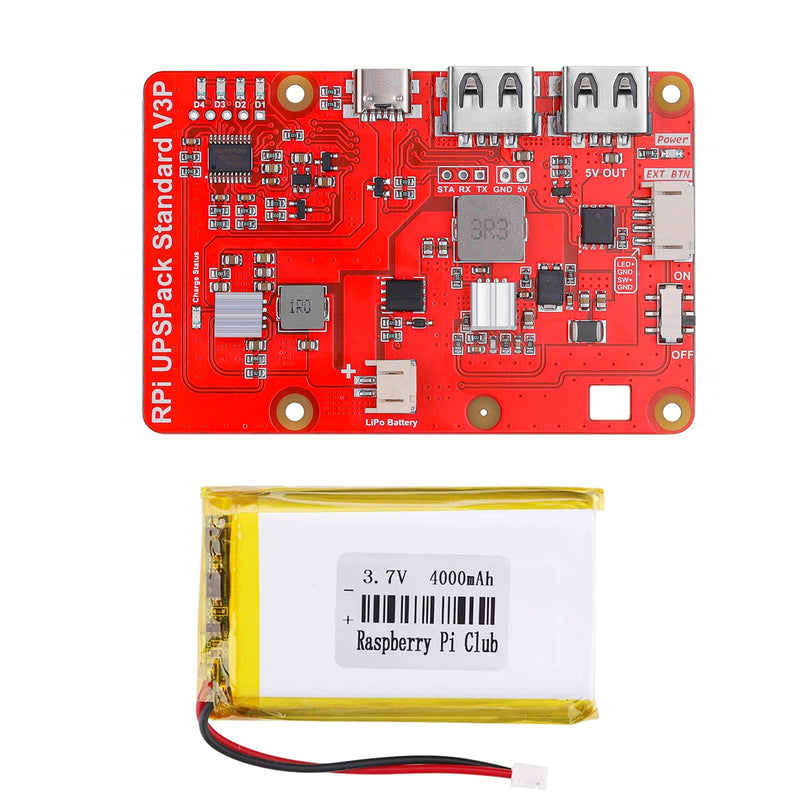  [AUSTRALIA] - MakerFocus Raspberry Pi 4 Battery Pack UPS, RPI Pack Standard 4000mAh Raspberry Pi Battery USB Pack Raspberry Pi Latest Version V3Plus Expansion Board Power Supply Type-C for RPI 4B 3B+ 3B 2B+ Red