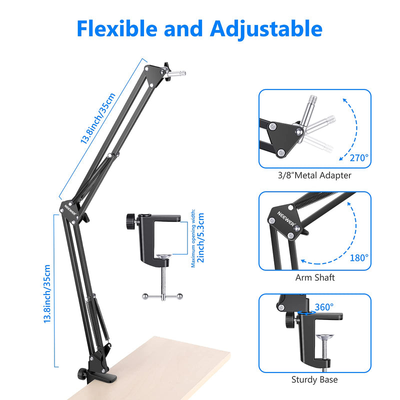  [AUSTRALIA] - Neewer Microphone Arm, Mic Arm Microphone Stand Boom Suspension Scissor Stand with 3/8" to 5/8" Screw Adapter and Cable Ties Compatible with Blue Yeti, Snowball, Yeti X and Other Mics, Max Load 1.5KG