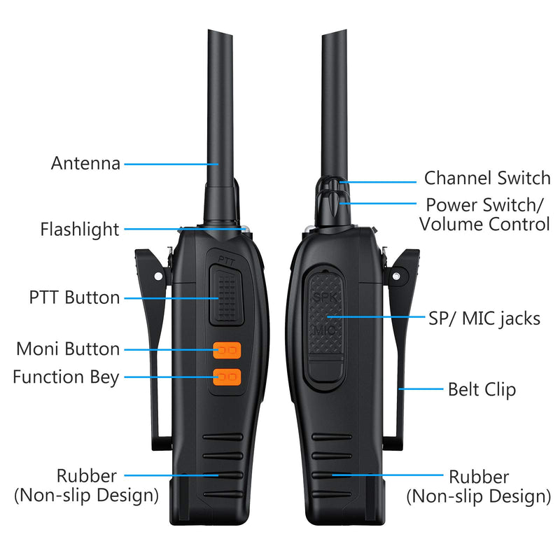 eSynic Rechargeable Walkie Talkies with Earpieces 2pcs Long Range Two-Way Radios 16 Channel UHF USB Cable Charging Walky Talky Handheld Transceiver with Flashlight - LeoForward Australia