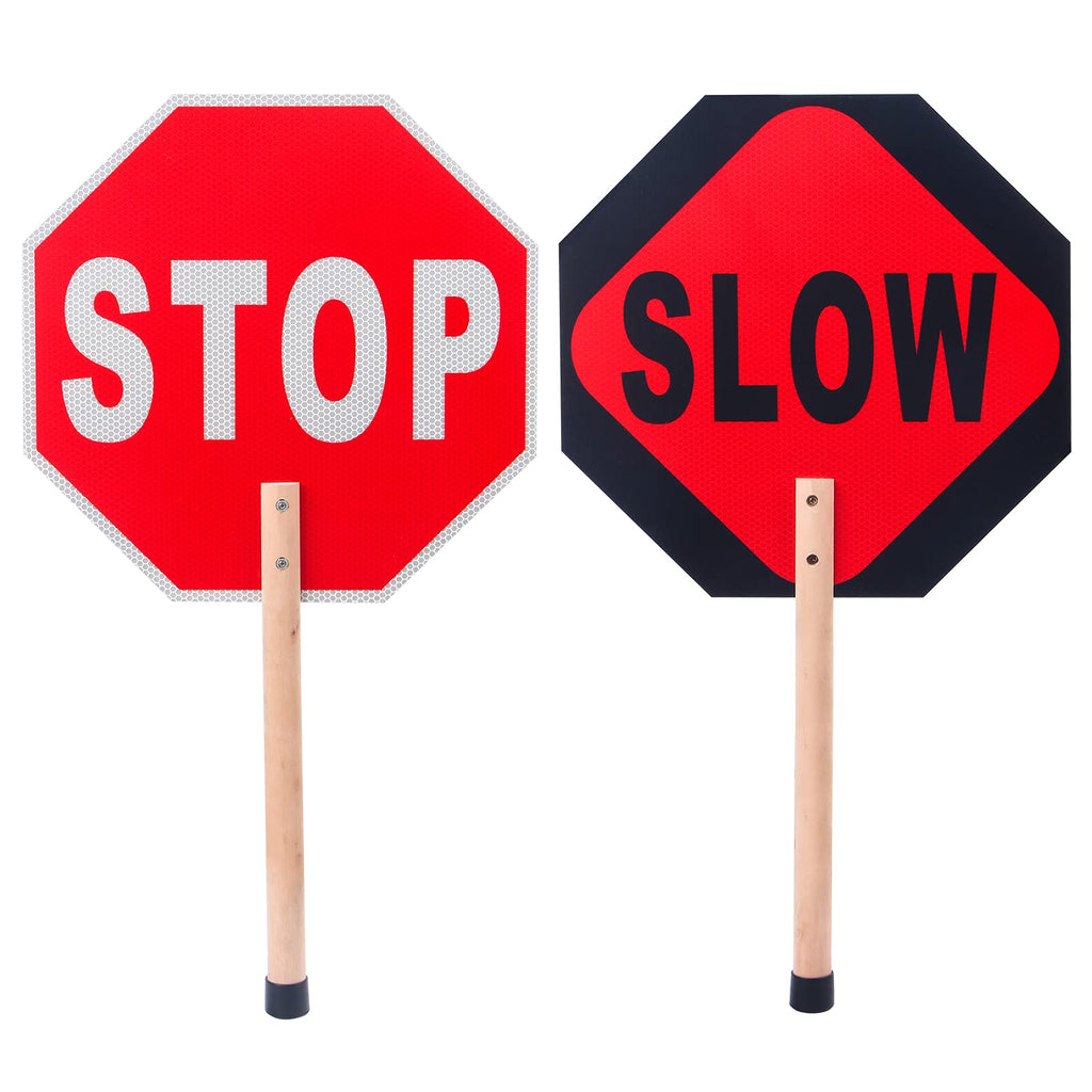  [AUSTRALIA] - Enjoyist Stop Slow Sign, 13"x 13", Engineer Grade Reflective Aluminum Sign with 14" Wood Handle