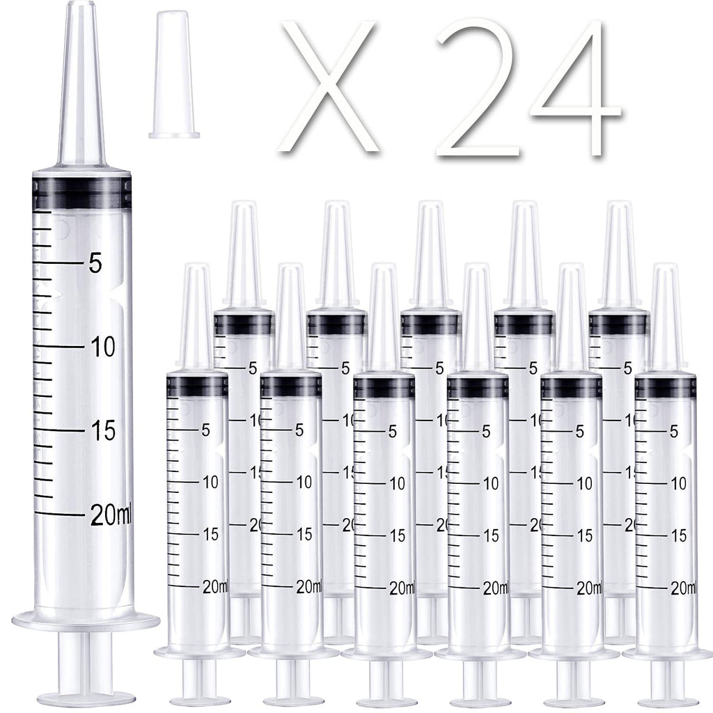  [AUSTRALIA] - 24 Pack 20ml/cc Plastic Syringes Large Syringe for Liquid, with Tip Cap & Individually Wrapped, for Oral, Scientific Labs, Measuring, Watering, refilling, Pets, Medical Student, Food, Oil or Glue Applicator