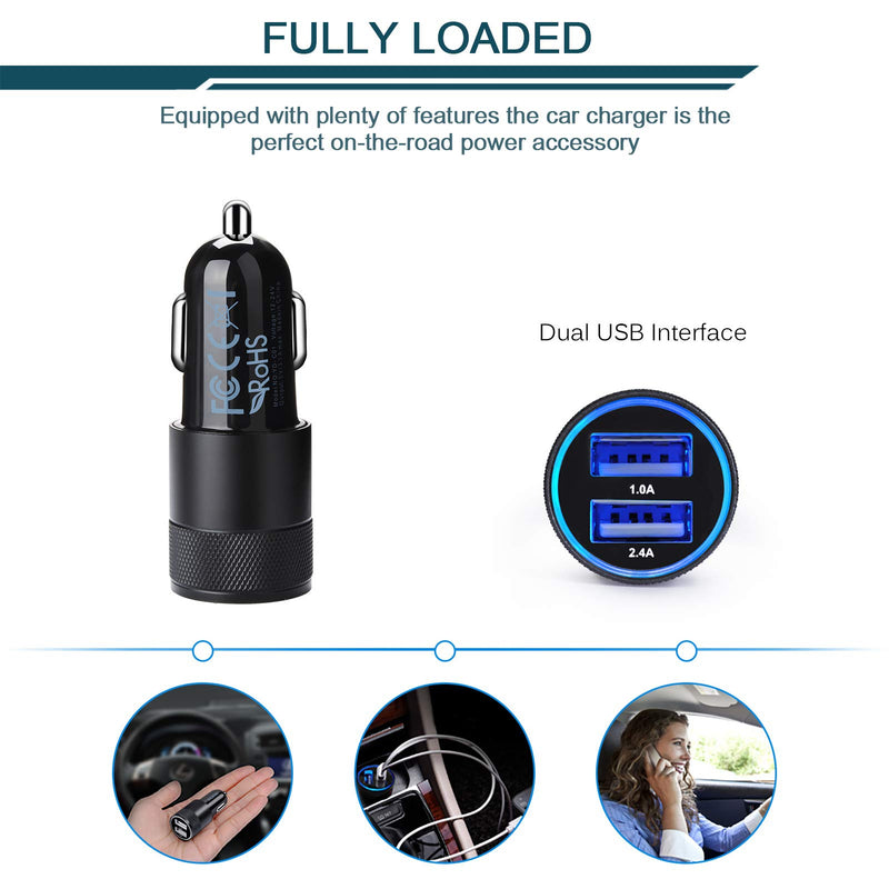 Car Charger, [2Pack] 3.4a Fast Charge Dual Port USB Cargador Carro Lighter Adapter for iPhone X XR XS Max 8 Plus 7s 6s 12 11 Pro Max, iPad, Samsung Galaxy S21+ S10 Plus S7 j7 S10e S9 Note 8, LG, GPS Black - LeoForward Australia