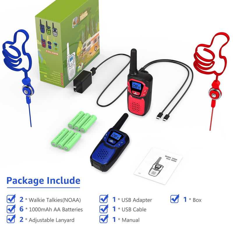  [AUSTRALIA] - Walkie Talkies for Adult,Rechargeable Long Range Walky Talky with Batteries and Charger,Portable Two Way Radio with NOAA Weather Alert for Hiking Camping and Skiing(Blue and Red 2 Pack) pack of two Blue & Red