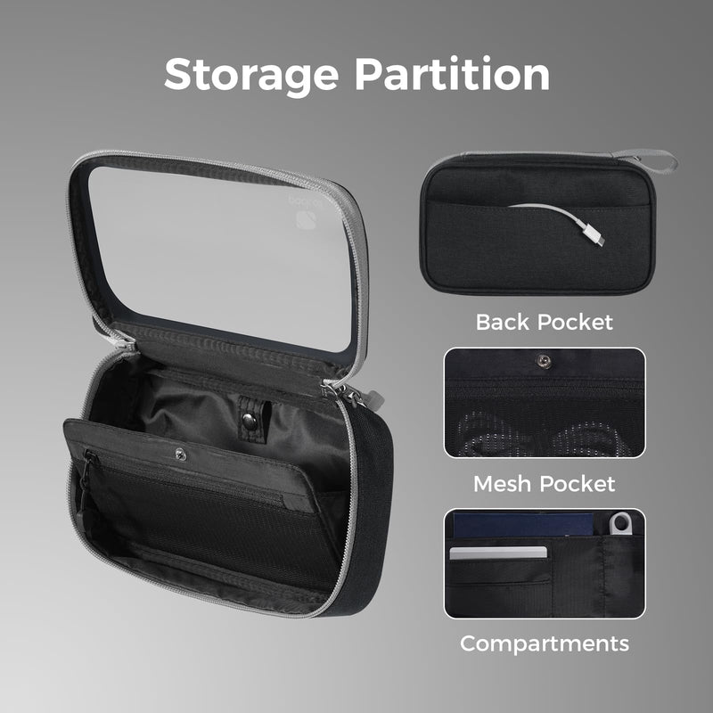  [AUSTRALIA] - pack all Clear Electronic Organizer, TPU Cable Organizer Bag, Compact Cord Travel Organizer for Cables, Chargers, Phones, USB cords, SD Cards (Black) Black