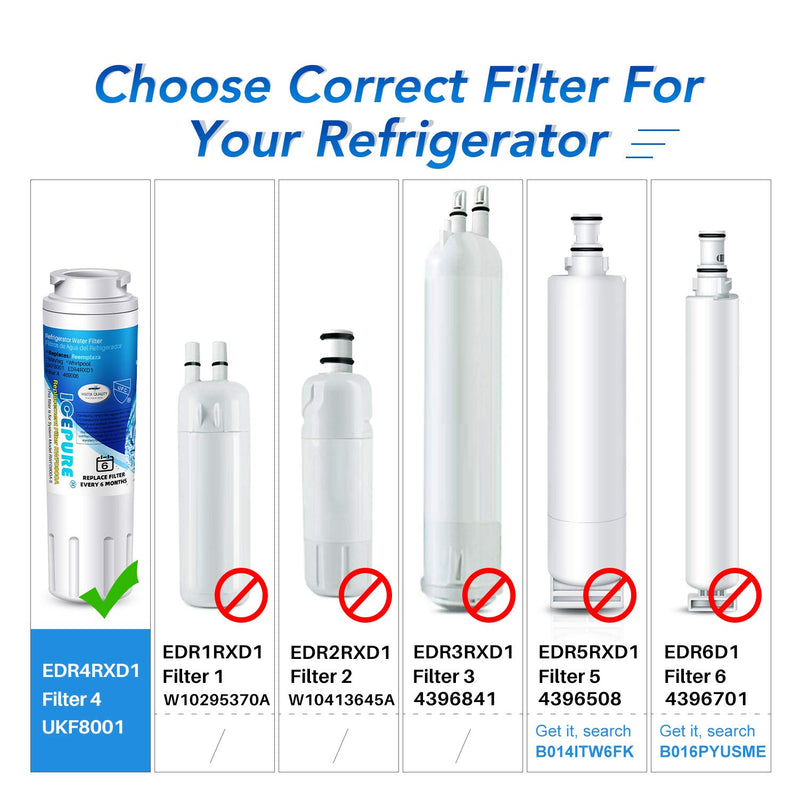 ICEPURE UKF8001 Replacement for Whirlpool EDR4RXD1, 4396395, Maytag UKF8001AXX-200, EveryDrop Refrigerator Water Filter 4, RFC0900A, FMM-2, WF295, UKF8001P, 469006, PUR, Puriclean II, RWF0900A, 1PACK - LeoForward Australia