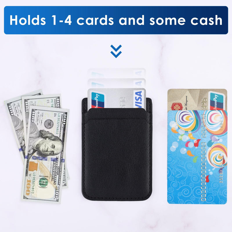  [AUSTRALIA] - Phone Wallet Stick on,2Pack Phone Card Holder for Back of Phone Case, Leather Credit Card Holder for Cell Phone Sticky Wallet Double Pocket Sticker for iPhone, Android, Samsung-Black