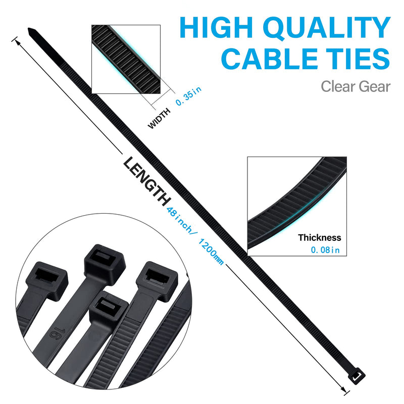 [AUSTRALIA] - Extra Long Zip Ties Heavy Duty Outdoor, Premium Black Large Zip Ties 48 inch Cable Ties with 175 Pounds Tensile Strength, 12 PCS