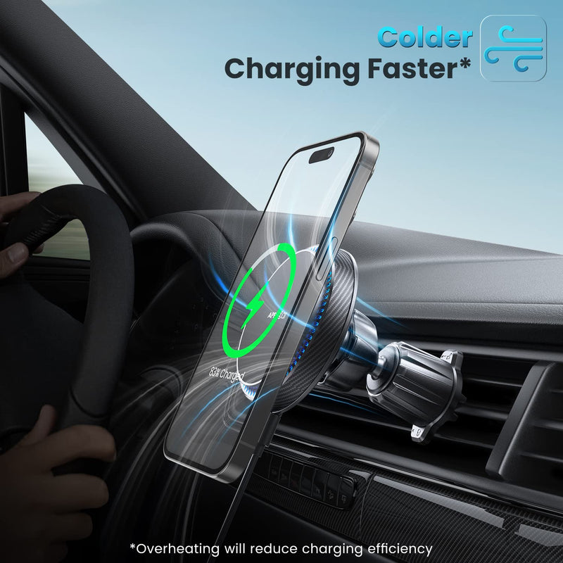  [AUSTRALIA] - APPS2Car Wireless Car Charger with 15W Fast Charging for Magsafe Car Vent Mount - Only Compatible with iPhone 14/13/Magsafe Series Phones, Equipped with 3200RPM Cooling Fan System